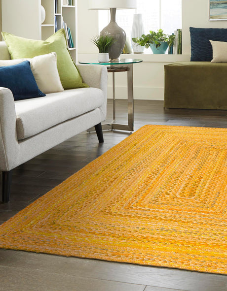 Yellow Orange 5' 1 x 8' Braided Chindi Rectangle Area Rug 100% Cotton Hand Braided Natural Eco-Friendly Boho Style Modern Carpet for Living Rooms Dining Office Dorm for Sale at Rug Engine