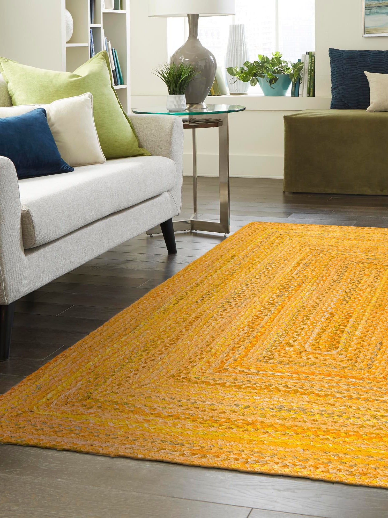 Yellow Orange 9' x 12' 2 Braided Chindi Rectangle Area Rug 100% Cotton Hand Braided Natural Eco-Friendly Boho Style Modern Carpet for Living Rooms Dining Office Dorm for Sale at Rug Engine