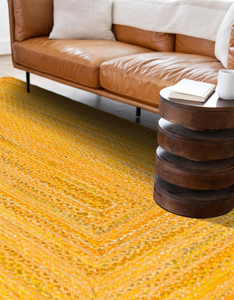 Yellow Orange 8' x 10' Braided Chindi Rectangle Area Rug 100% Cotton Hand Braided Natural Eco-Friendly Boho Style Modern Carpet for Living Rooms Dining Office Dorm for Sale at Rug Engine