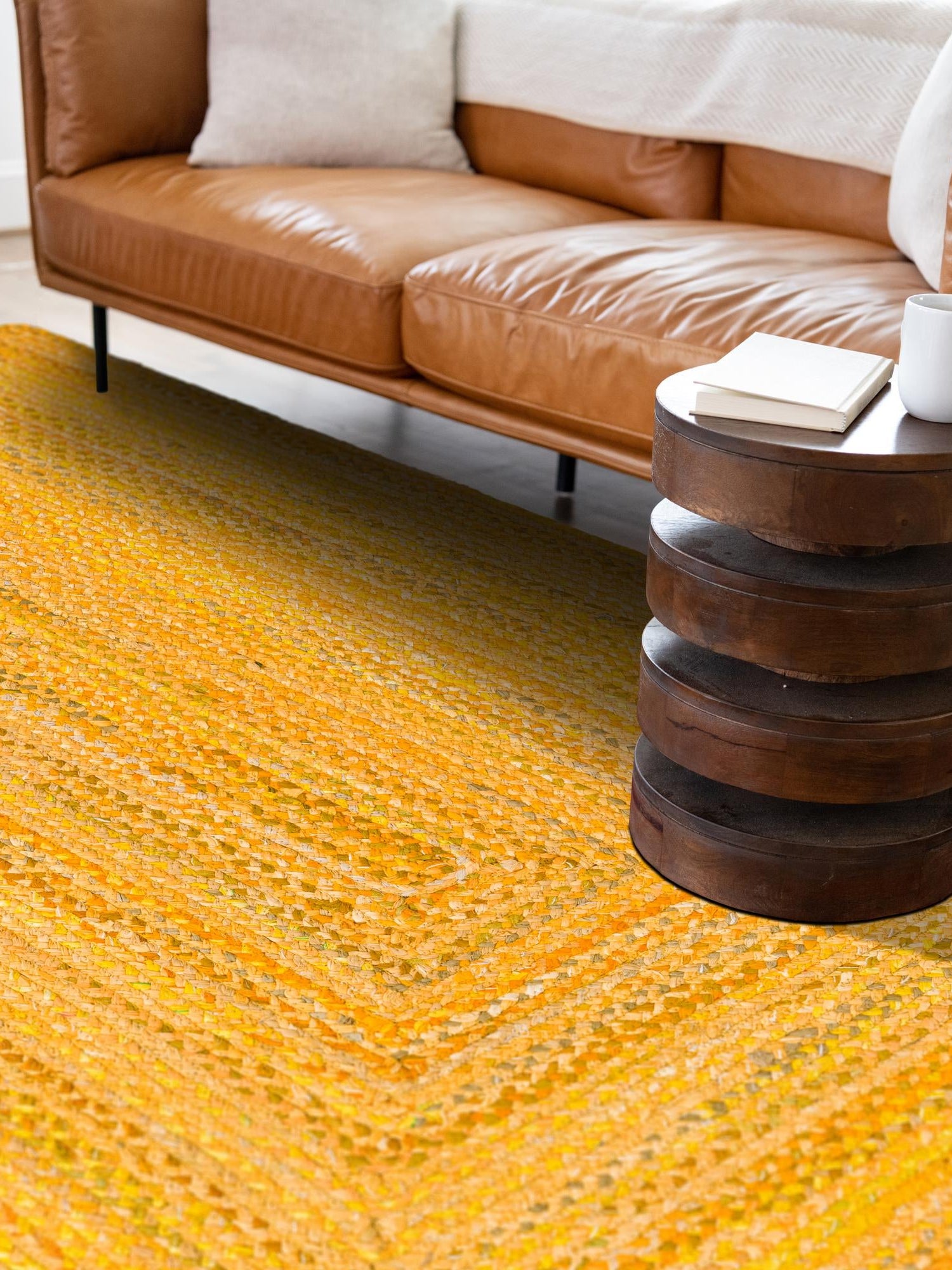 Yellow Orange 9' x 12' 2 Braided Chindi Rectangle Area Rug 100% Cotton Hand Braided Natural Eco-Friendly Boho Style Modern Carpet for Living Rooms Dining Office Dorm for Sale at Rug Engine