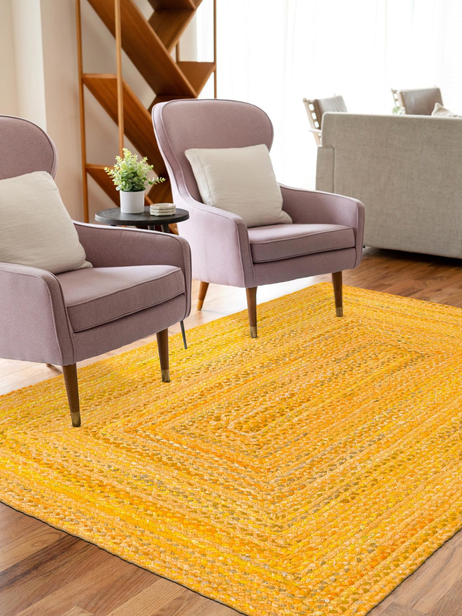 Yellow Orange 8' x 10' Braided Chindi Rectangle Area Rug 100% Cotton Hand Braided Natural Eco-Friendly Boho Style Modern Carpet for Living Rooms Dining Office Dorm for Sale at Rug Engine