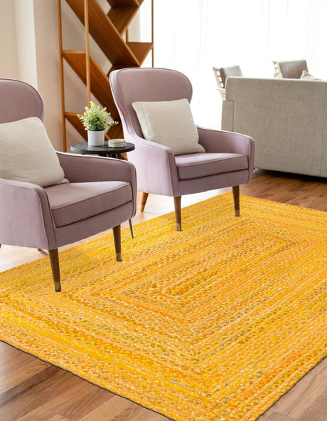 Yellow Orange 8' x 10' Braided Chindi Rectangle Area Rug 100% Cotton Hand Braided Natural Eco-Friendly Boho Style Modern Carpet for Living Rooms Dining Office Dorm for Sale at Rug Engine