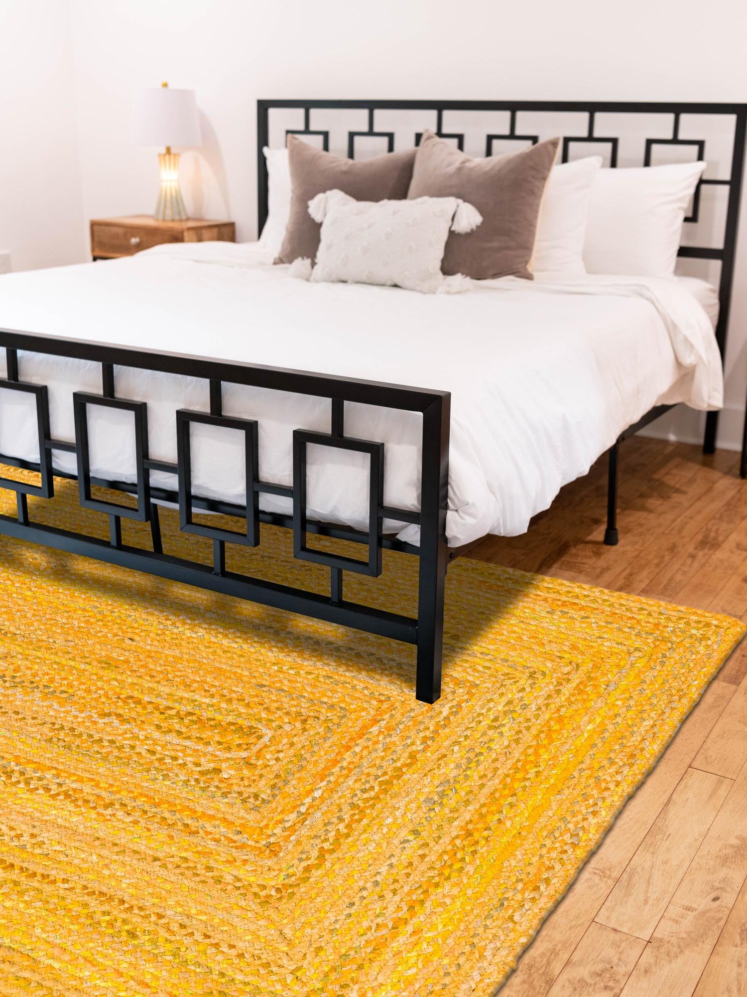 Yellow Orange 5' 1 x 8' Braided Chindi Rectangle Area Rug 100% Cotton Hand Braided Natural Eco-Friendly Boho Style Modern Carpet for Living Rooms Dining Office Dorm for Sale at Rug Engine