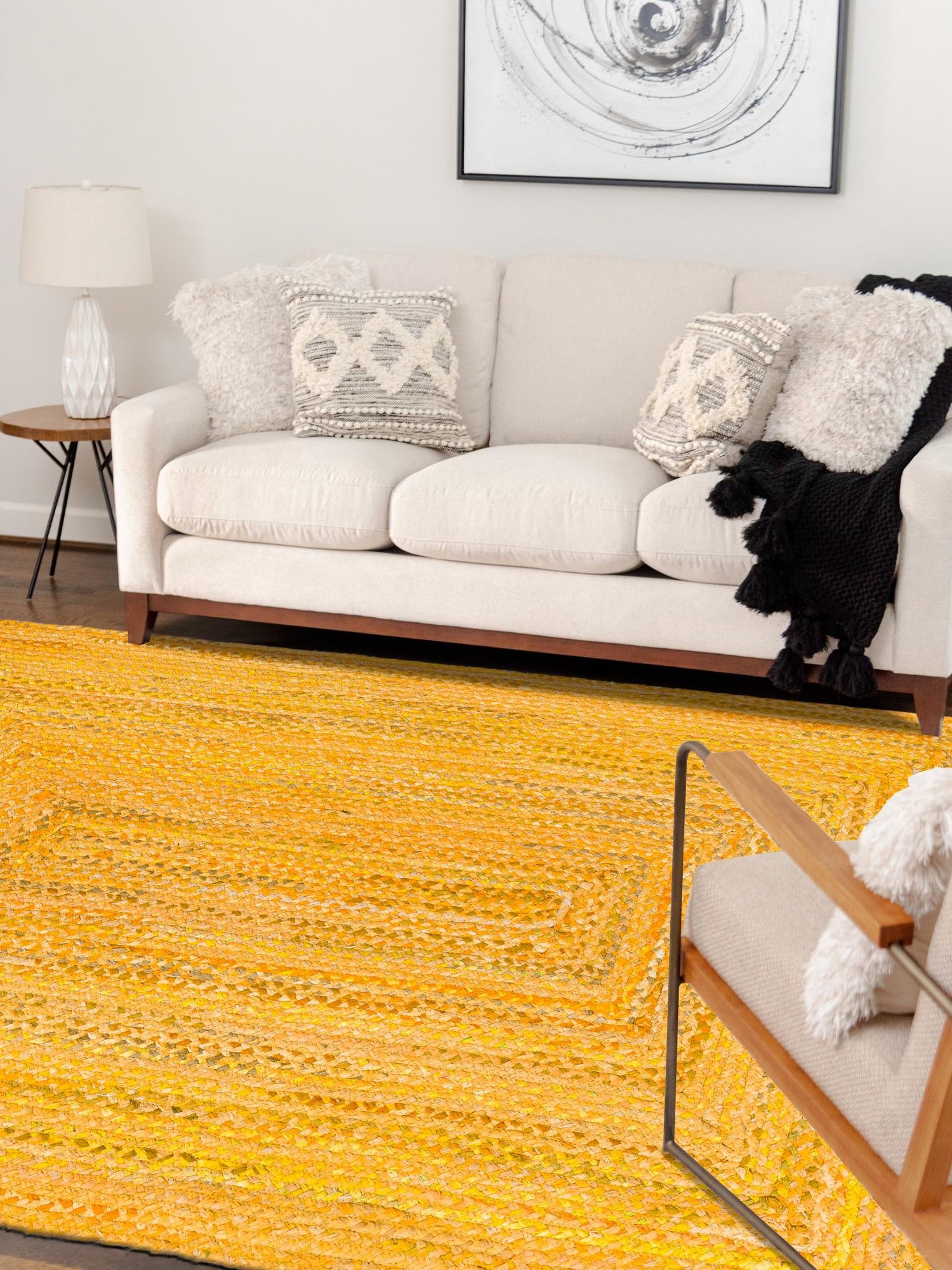 Yellow Orange 8' x 10' Braided Chindi Rectangle Area Rug 100% Cotton Hand Braided Natural Eco-Friendly Boho Style Modern Carpet for Living Rooms Dining Office Dorm for Sale at Rug Engine
