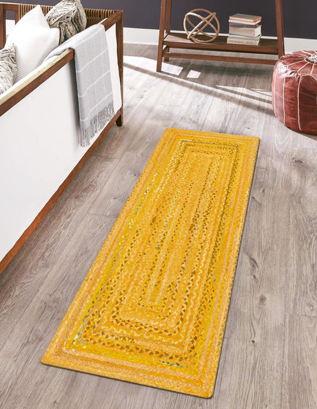 Yellow Orange 2' 7 x 6' 1 Braided Chindi Runner Area Rug 100% Cotton Hand Braided Natural Eco-Friendly Boho Style Modern Carpet for Living Rooms Dining Office Dorm for Sale at Rug Engine