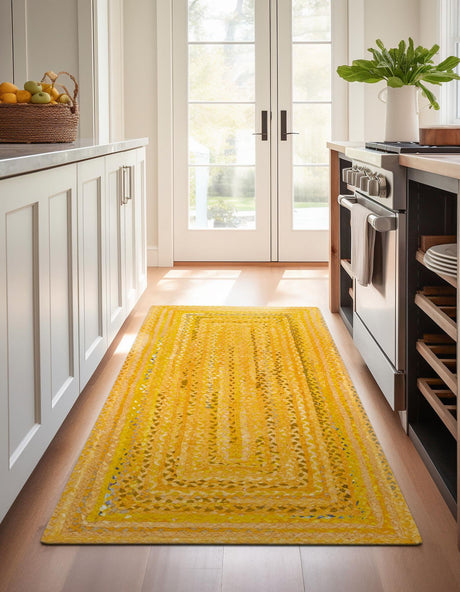 Yellow Orange 2' 7 x 6' 1 Braided Chindi Runner Area Rug 100% Cotton Hand Braided Natural Eco-Friendly Boho Style Modern Carpet for Living Rooms Dining Office Dorm for Sale at Rug Engine