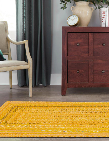 Yellow Orange 2' 7 x 6' 1 Braided Chindi Runner Area Rug 100% Cotton Hand Braided Natural Eco-Friendly Boho Style Modern Carpet for Living Rooms Dining Office Dorm for Sale at Rug Engine