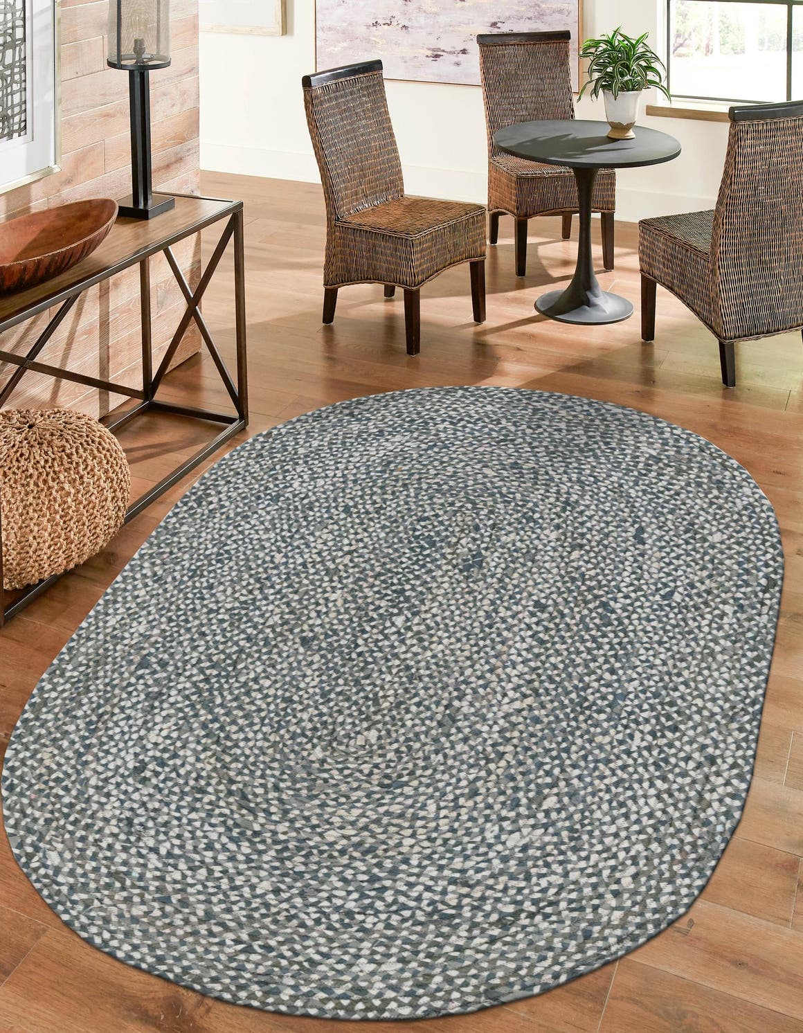 Gray 5' 1 x 8' Braided Chindi Oval Area Rug 100% Cotton Hand Braided Natural Eco-Friendly Boho Style Modern Carpet for Living Rooms Dining Office Dorm for Sale at Rug Engine