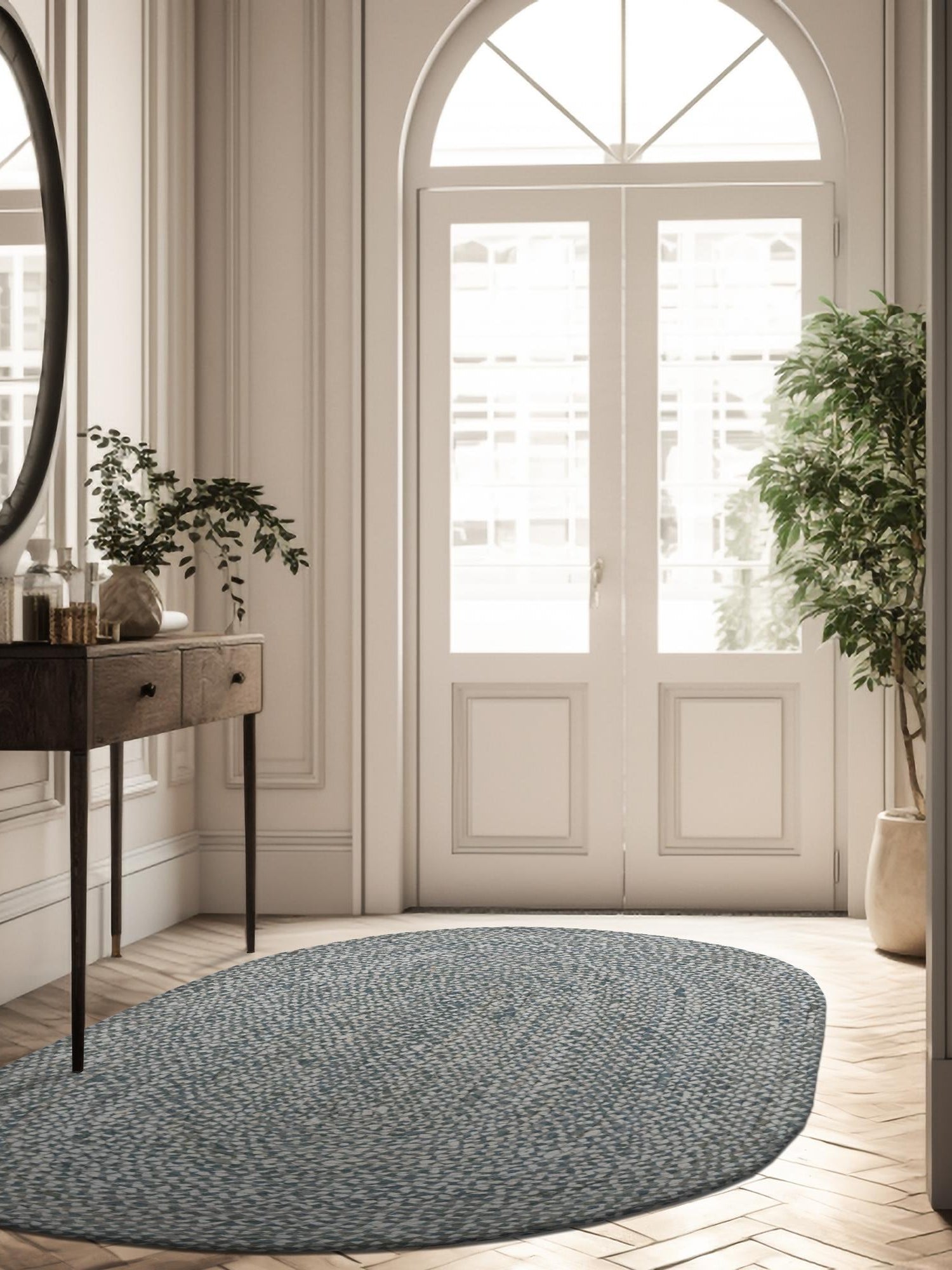 Gray 8' x 10' Braided Chindi Oval Area Rug 100% Cotton Hand Braided Natural Eco-Friendly Boho Style Modern Carpet for Living Rooms Dining Office Dorm for Sale at Rug Engine