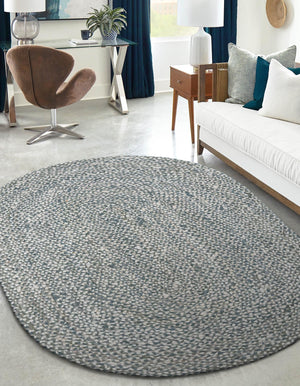 Gray 3' 3 x 5' 1 Braided Chindi Oval Area Rug 100% Cotton Hand Braided Natural Eco-Friendly Boho Style Modern Carpet for Living Rooms Dining Office Dorm for Sale at Rug Engine