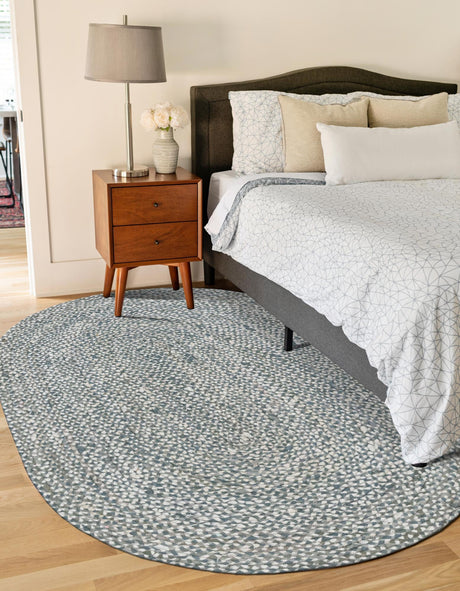 Gray 8' x 10' Braided Chindi Oval Area Rug 100% Cotton Hand Braided Natural Eco-Friendly Boho Style Modern Carpet for Living Rooms Dining Office Dorm for Sale at Rug Engine