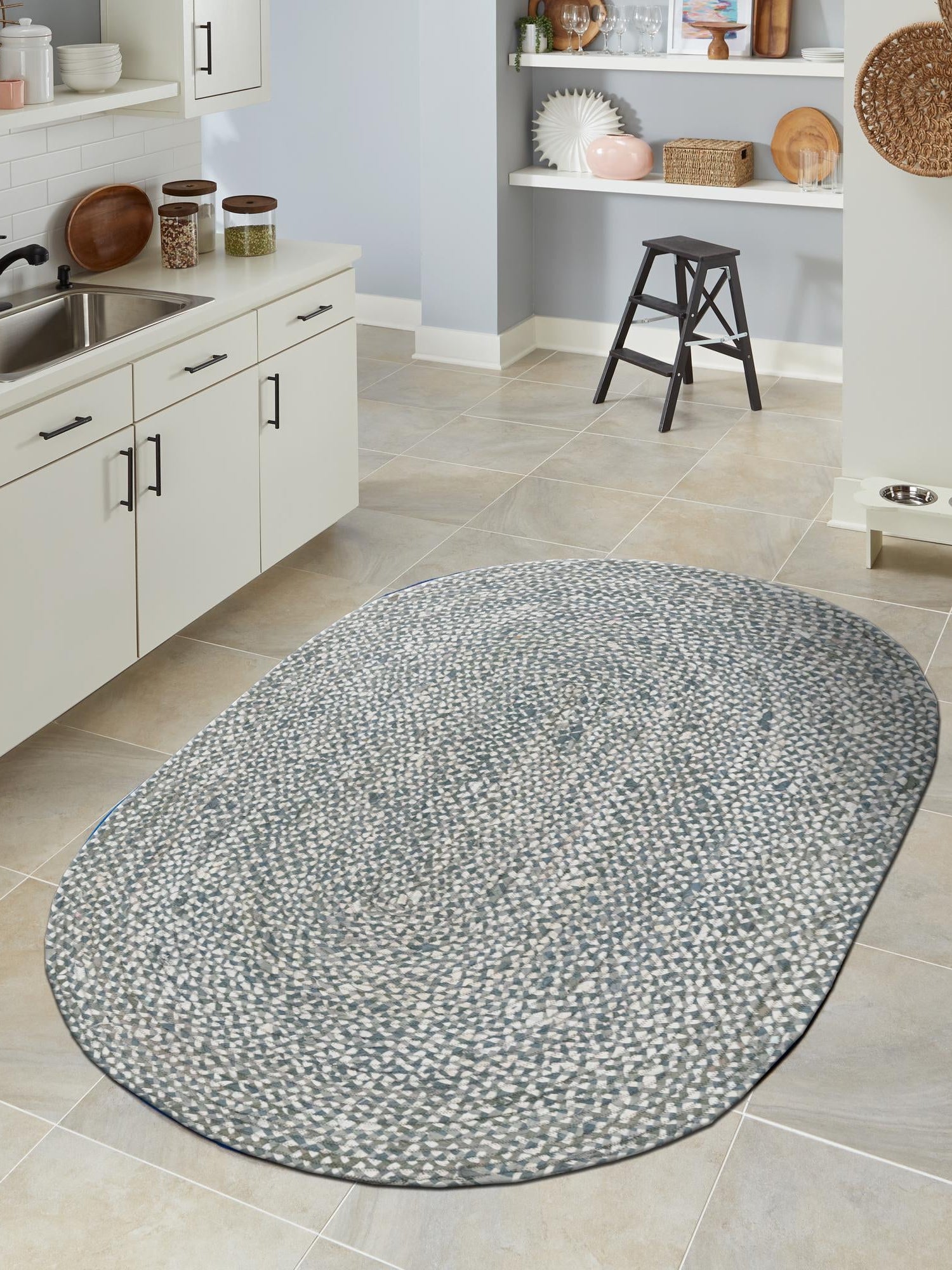Gray 3' 3 x 5' 1 Braided Chindi Oval Area Rug 100% Cotton Hand Braided Natural Eco-Friendly Boho Style Modern Carpet for Living Rooms Dining Office Dorm for Sale at Rug Engine