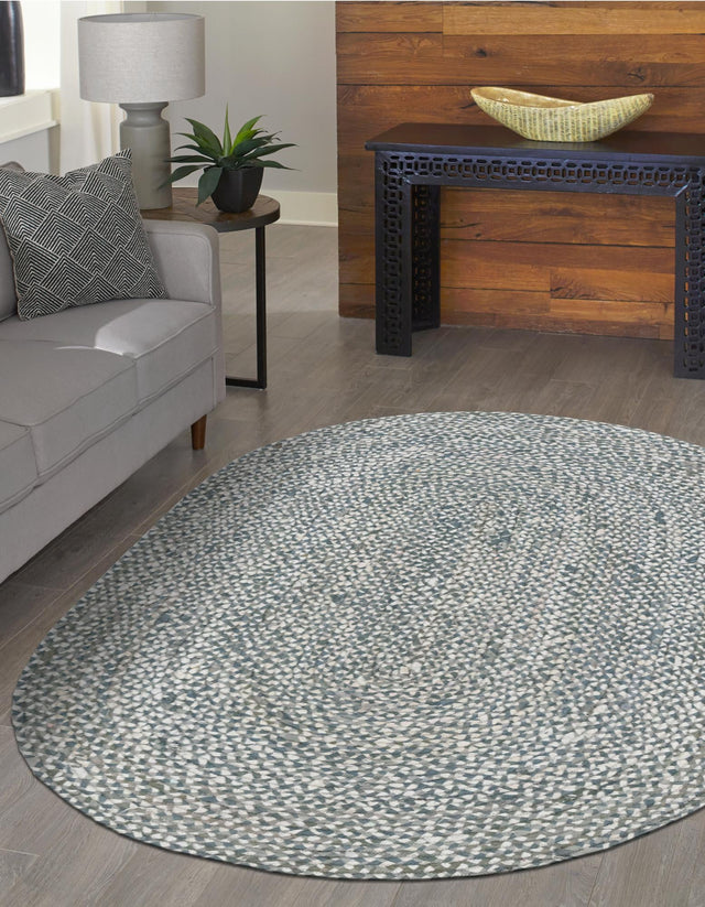 Gray 5' 1 x 8' Braided Chindi Oval Rug