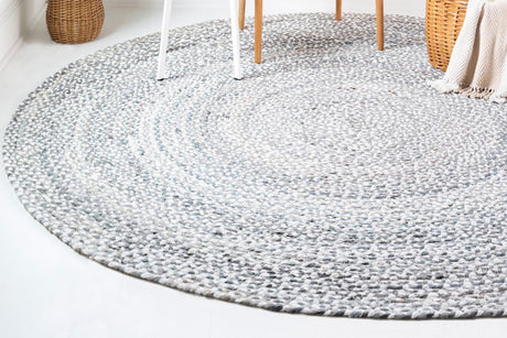 Gray 8' x 8' Braided Chindi Round Area Rug 100% Cotton Hand Braided Natural Eco-Friendly Boho Style Modern Carpet for Living Rooms Dining Office Dorm for Sale at Rug Engine