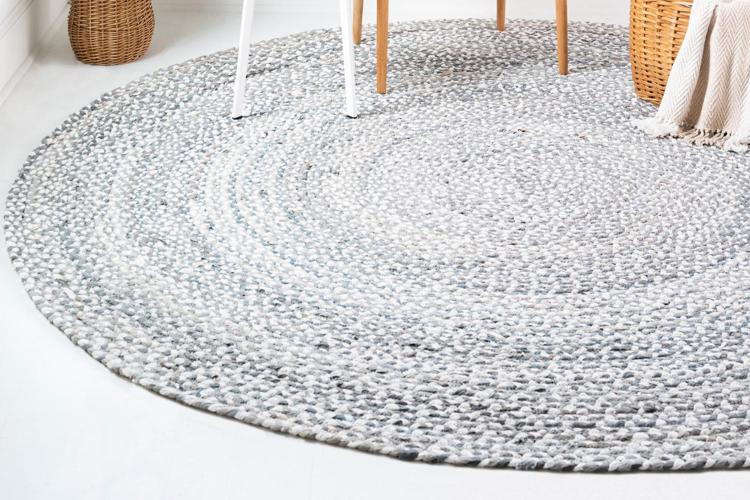 Gray 3' 3 x 3' 3 Braided Chindi Round Area Rug 100% Cotton Hand Braided Natural Eco-Friendly Boho Style Modern Carpet for Living Rooms Dining Office Dorm for Sale at Rug Engine