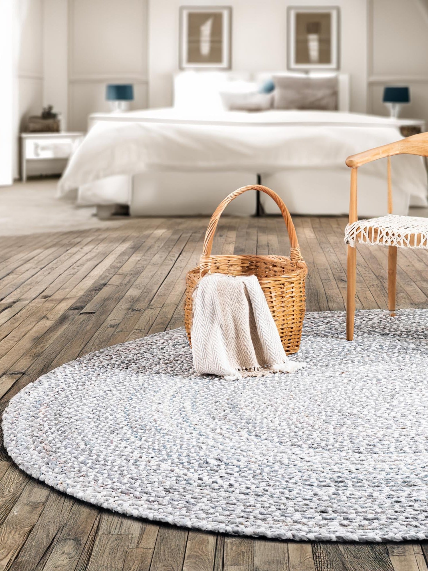 Gray 3' 3 x 3' 3 Braided Chindi Round Area Rug 100% Cotton Hand Braided Natural Eco-Friendly Boho Style Modern Carpet for Living Rooms Dining Office Dorm for Sale at Rug Engine