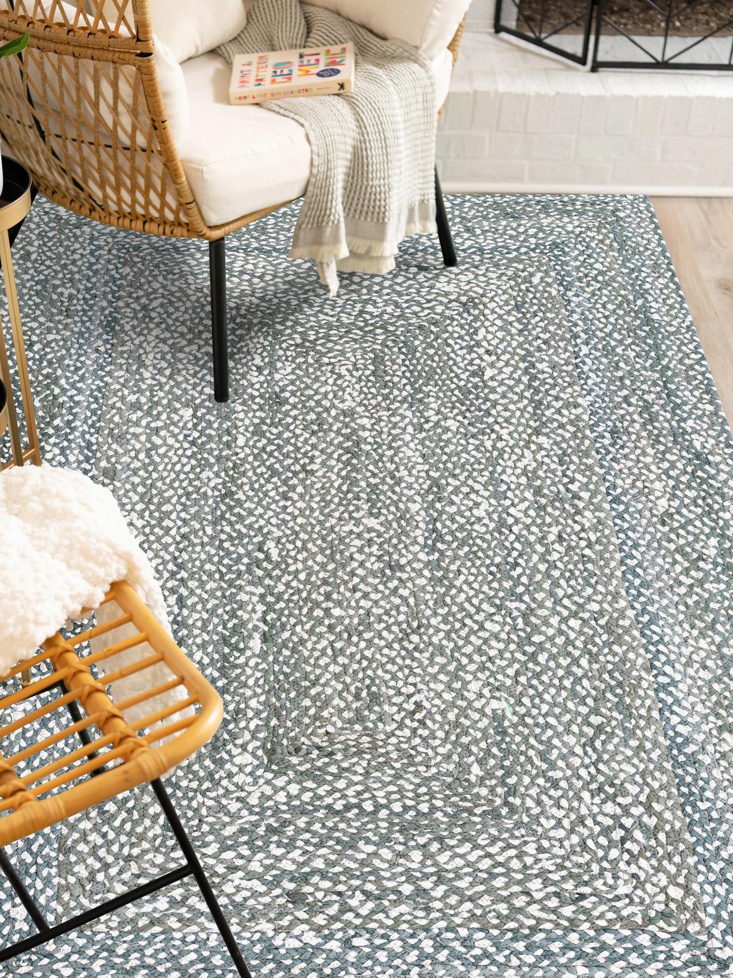 Gray 2' x 3' 1 Braided Chindi Rectangle Area Rug 100% Cotton Hand Braided Natural Eco-Friendly Boho Style Modern Carpet for Living Rooms Dining Office Dorm for Sale at Rug Engine