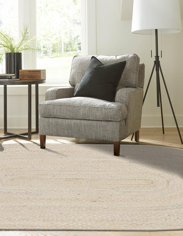 Ivory 3' 3 x 5' 1 Braided Chindi Oval Rug
