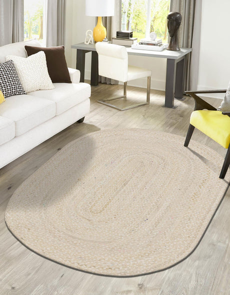 Ivory 8' x 10' Braided Chindi Oval Area Rug 100% Cotton Hand Braided Natural Eco-Friendly Boho Style Modern Carpet for Living Rooms Dining Office Dorm for Sale at Rug Engine