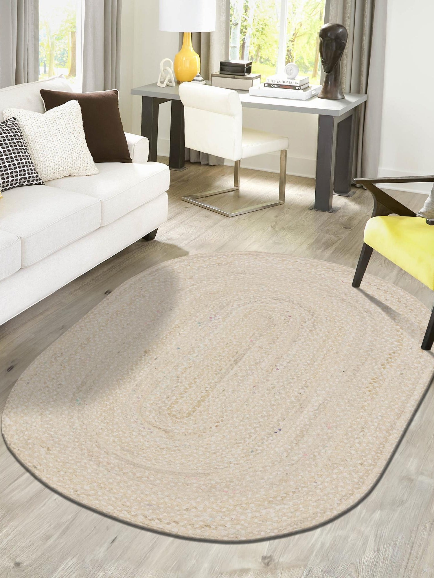 Ivory 3' 3 x 5' 1 Braided Chindi Oval Area Rug 100% Cotton Hand Braided Natural Eco-Friendly Boho Style Modern Carpet for Living Rooms Dining Office Dorm for Sale at Rug Engine