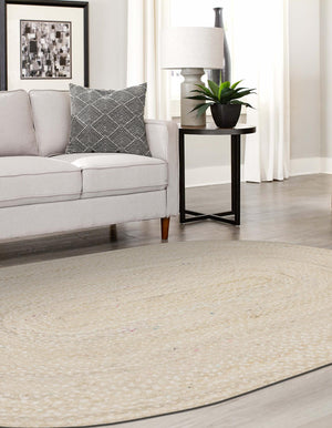 Ivory 3' 3 x 5' 1 Braided Chindi Oval Rug
