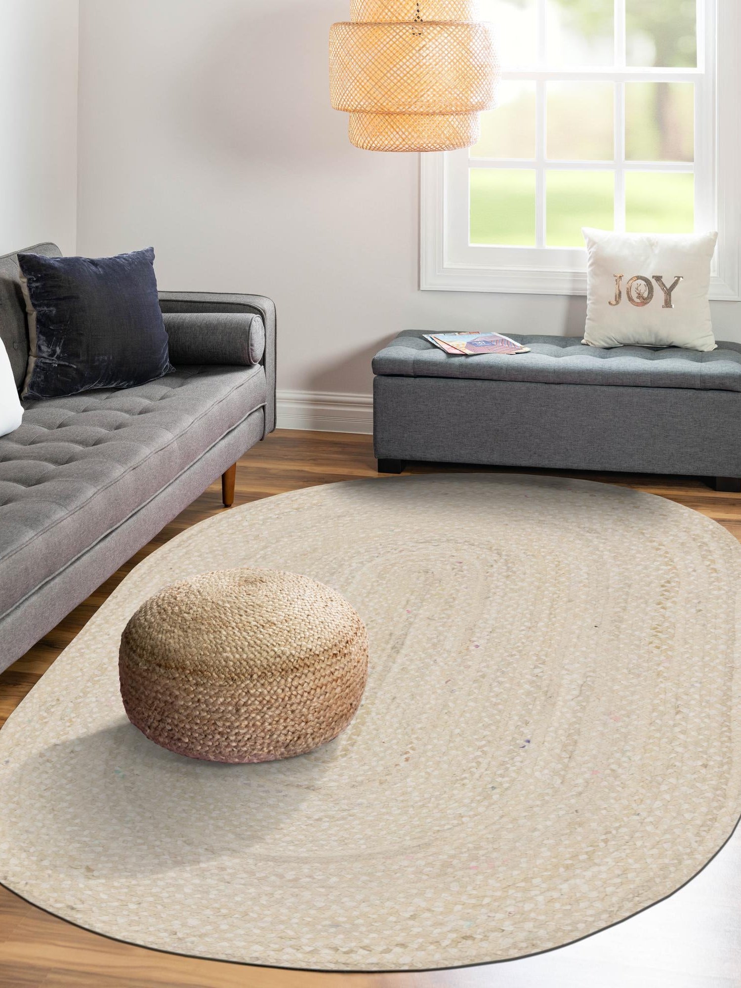 Ivory 5' 1 x 8' Braided Chindi Oval Area Rug 100% Cotton Hand Braided Natural Eco-Friendly Boho Style Modern Carpet for Living Rooms Dining Office Dorm for Sale at Rug Engine