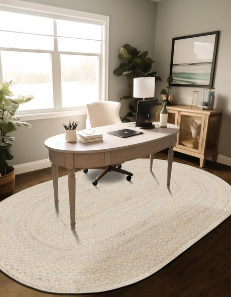 Ivory 3' 3 x 5' 1 Braided Chindi Oval Area Rug 100% Cotton Hand Braided Natural Eco-Friendly Boho Style Modern Carpet for Living Rooms Dining Office Dorm for Sale at Rug Engine