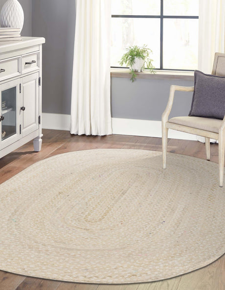 Ivory 3' 3 x 5' 1 Braided Chindi Oval Area Rug 100% Cotton Hand Braided Natural Eco-Friendly Boho Style Modern Carpet for Living Rooms Dining Office Dorm for Sale at Rug Engine