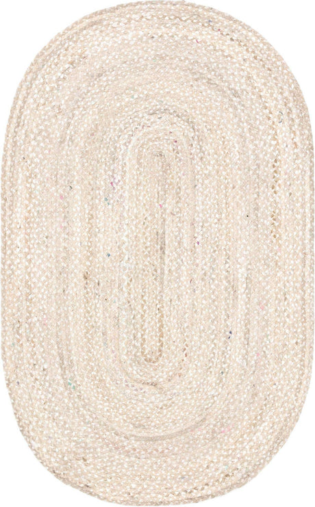 Ivory 5' 1 x 8' Braided Chindi Oval Rug