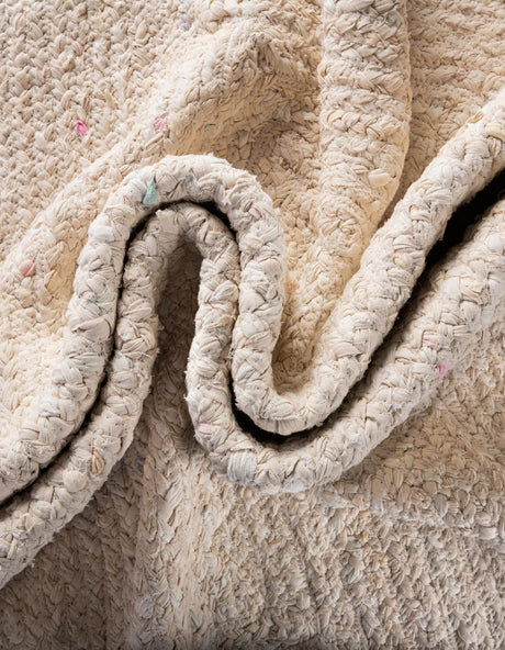 Ivory 8' x 8' Braided Chindi Round Area Rug 100% Cotton Hand Braided Natural Eco-Friendly Boho Style Modern Carpet for Living Rooms Dining Office Dorm for Sale at Rug Engine
