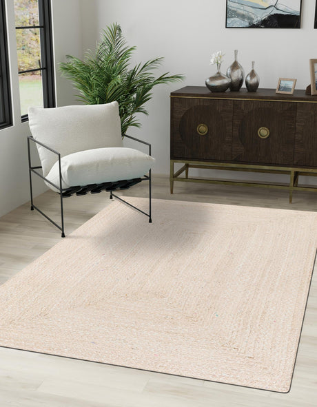 Ivory 8' x 10' Braided Chindi Rectangle Area Rug 100% Cotton Hand Braided Natural Eco-Friendly Boho Style Modern Carpet for Living Rooms Dining Office Dorm for Sale at Rug Engine