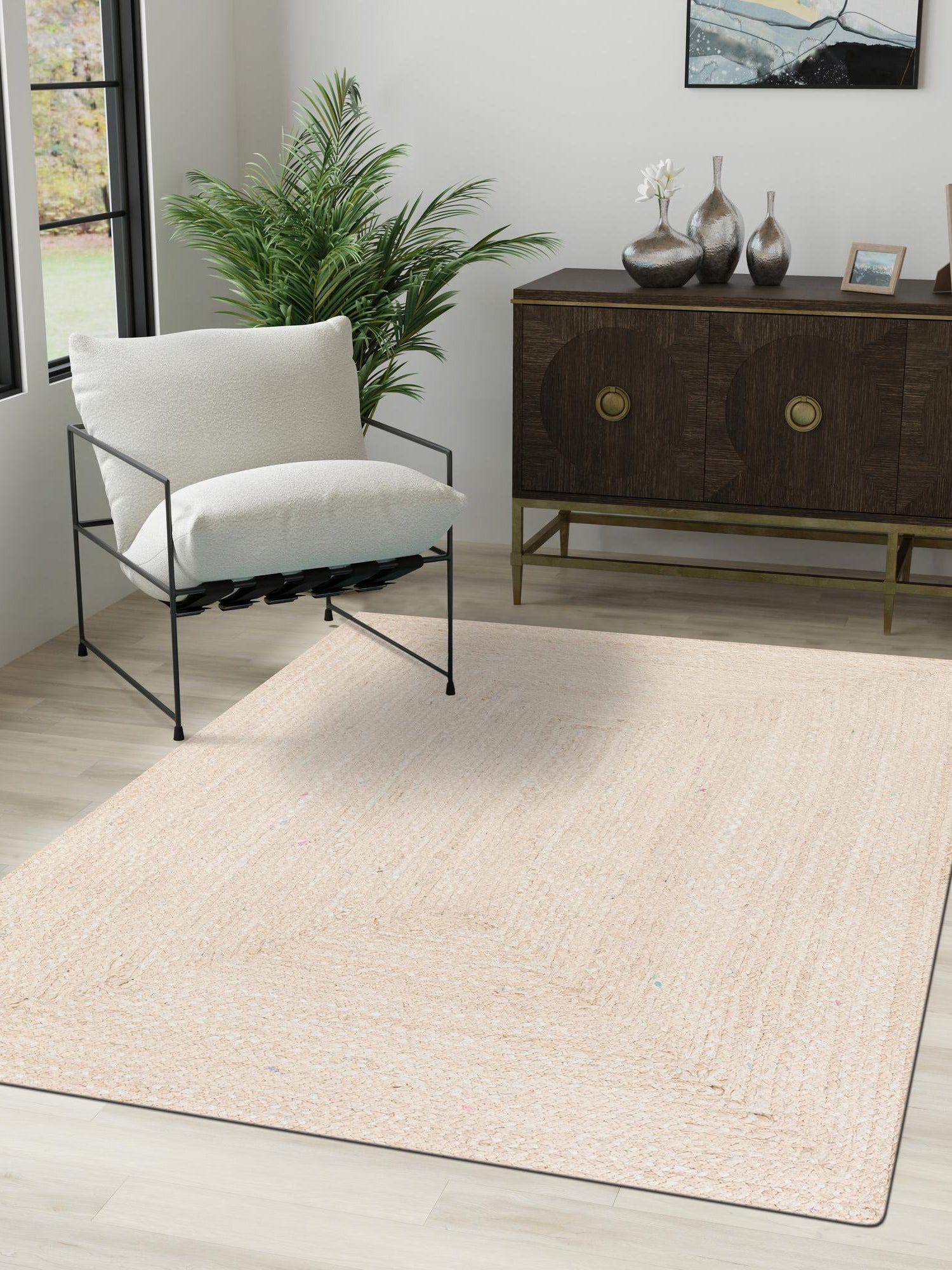 Ivory 6' 1 x 9' Braided Chindi Rectangle Area Rug 100% Cotton Hand Braided Natural Eco-Friendly Boho Style Modern Carpet for Living Rooms Dining Office Dorm for Sale at Rug Engine