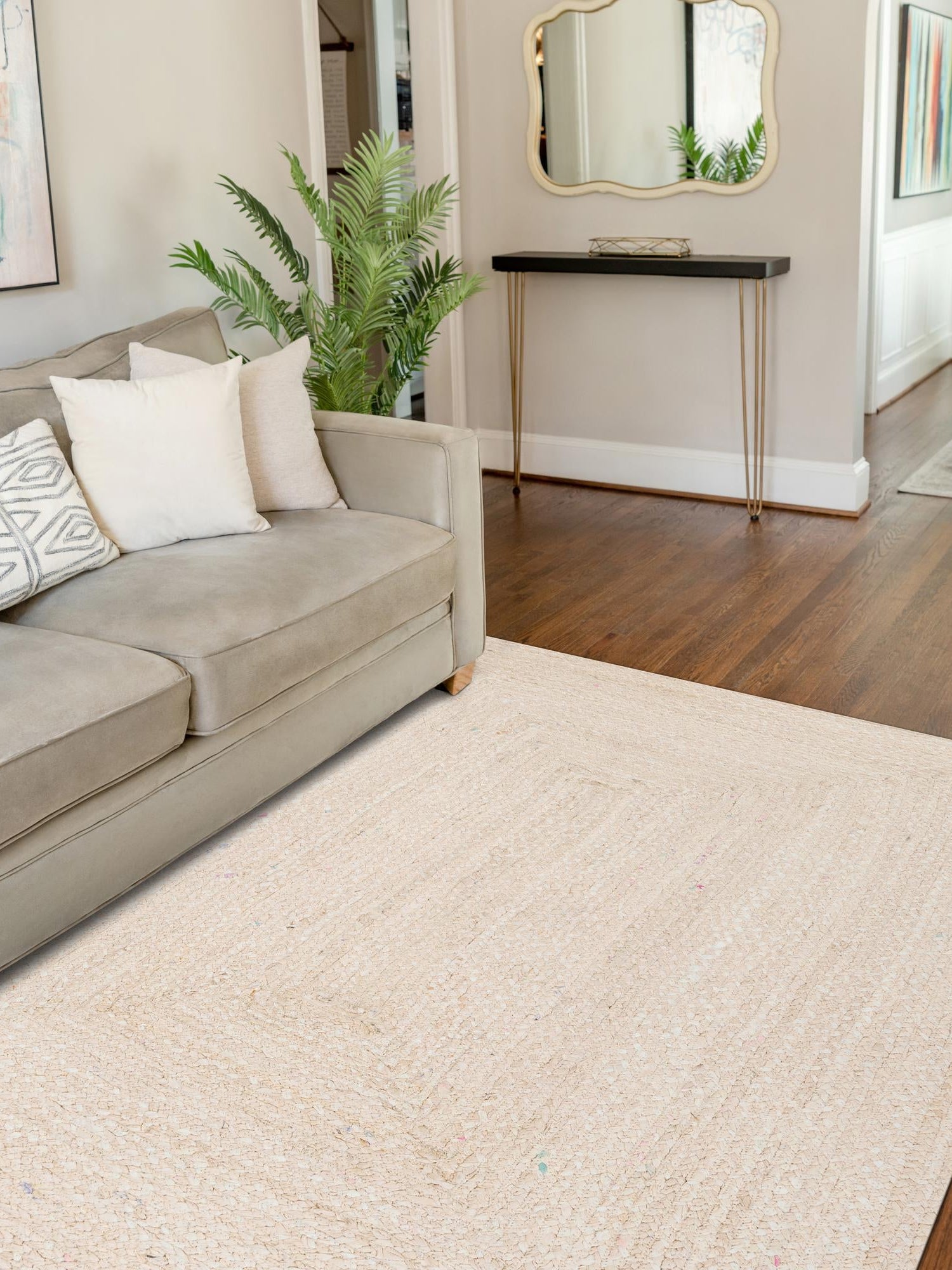 Ivory 9' x 12' Braided Chindi Rectangle Area Rug 100% Cotton Hand Braided Natural Eco-Friendly Boho Style Modern Carpet for Living Rooms Dining Office Dorm for Sale at Rug Engine