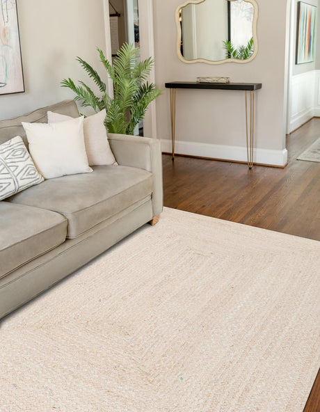 Ivory 6' 1 x 9' Braided Chindi Rectangle Area Rug 100% Cotton Hand Braided Natural Eco-Friendly Boho Style Modern Carpet for Living Rooms Dining Office Dorm for Sale at Rug Engine