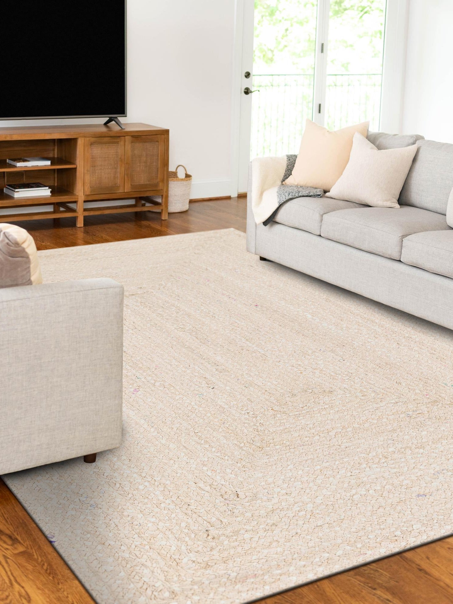 Ivory 5' 1 x 8' Braided Chindi Rectangle Area Rug 100% Cotton Hand Braided Natural Eco-Friendly Boho Style Modern Carpet for Living Rooms Dining Office Dorm for Sale at Rug Engine