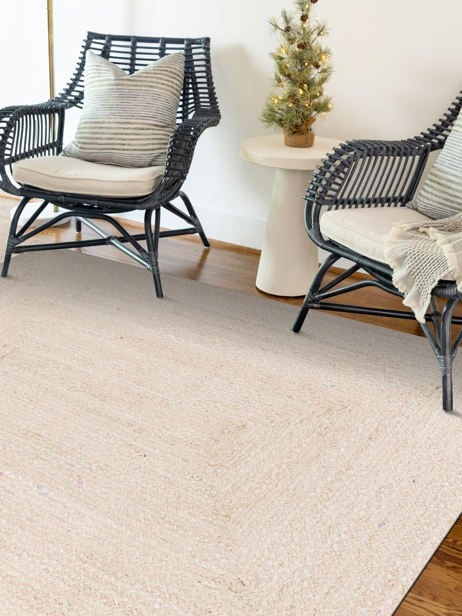 Ivory 5' 1 x 8' Braided Chindi Rectangle Area Rug 100% Cotton Hand Braided Natural Eco-Friendly Boho Style Modern Carpet for Living Rooms Dining Office Dorm for Sale at Rug Engine