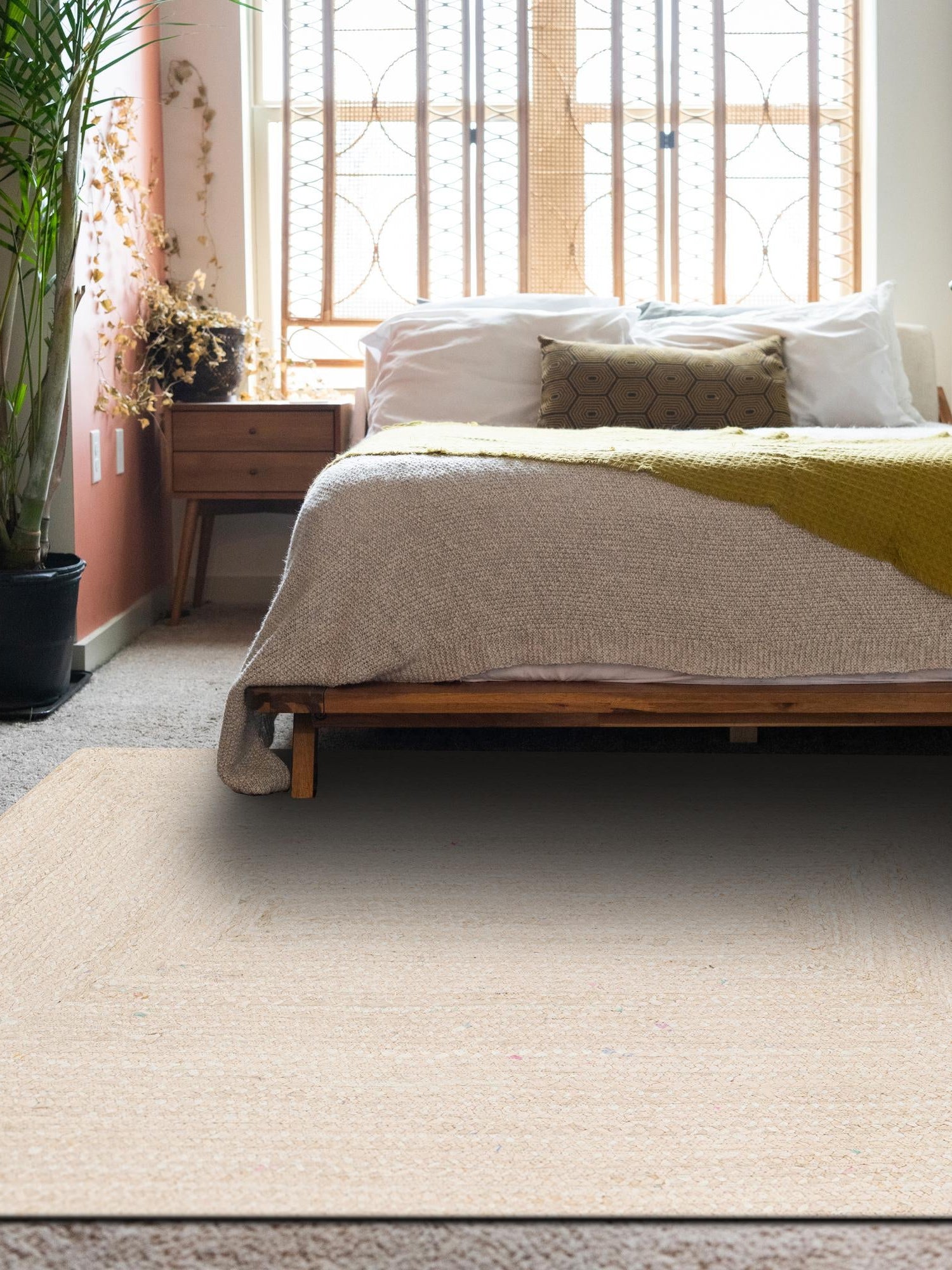 Ivory 4' 1 x 6' 1 Braided Chindi Rectangle Area Rug 100% Cotton Hand Braided Natural Eco-Friendly Boho Style Modern Carpet for Living Rooms Dining Office Dorm for Sale at Rug Engine