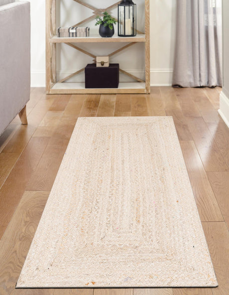 Ivory 2' 6 x 6' 1 Braided Chindi Runner Area Rug 100% Cotton Hand Braided Natural Eco-Friendly Boho Style Modern Carpet for Living Rooms Dining Office Dorm for Sale at Rug Engine