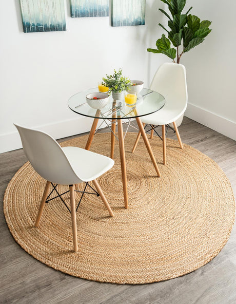 Natural 3' 3 x 3' 3 Braided Jute Round Rug