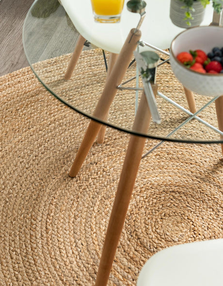 Natural 8' x 8' Braided Jute Round Area Rug 100% Jute Hand Braided Natural Eco-Friendly Boho Style Carpet for Living Rooms Dining Office Space Dorms for Sale at Rug Engine