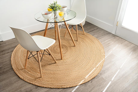 Natural 8' x 8' Braided Jute Round Area Rug 100% Jute Hand Braided Natural Eco-Friendly Boho Style Carpet for Living Rooms Dining Office Space Dorms for Sale at Rug Engine