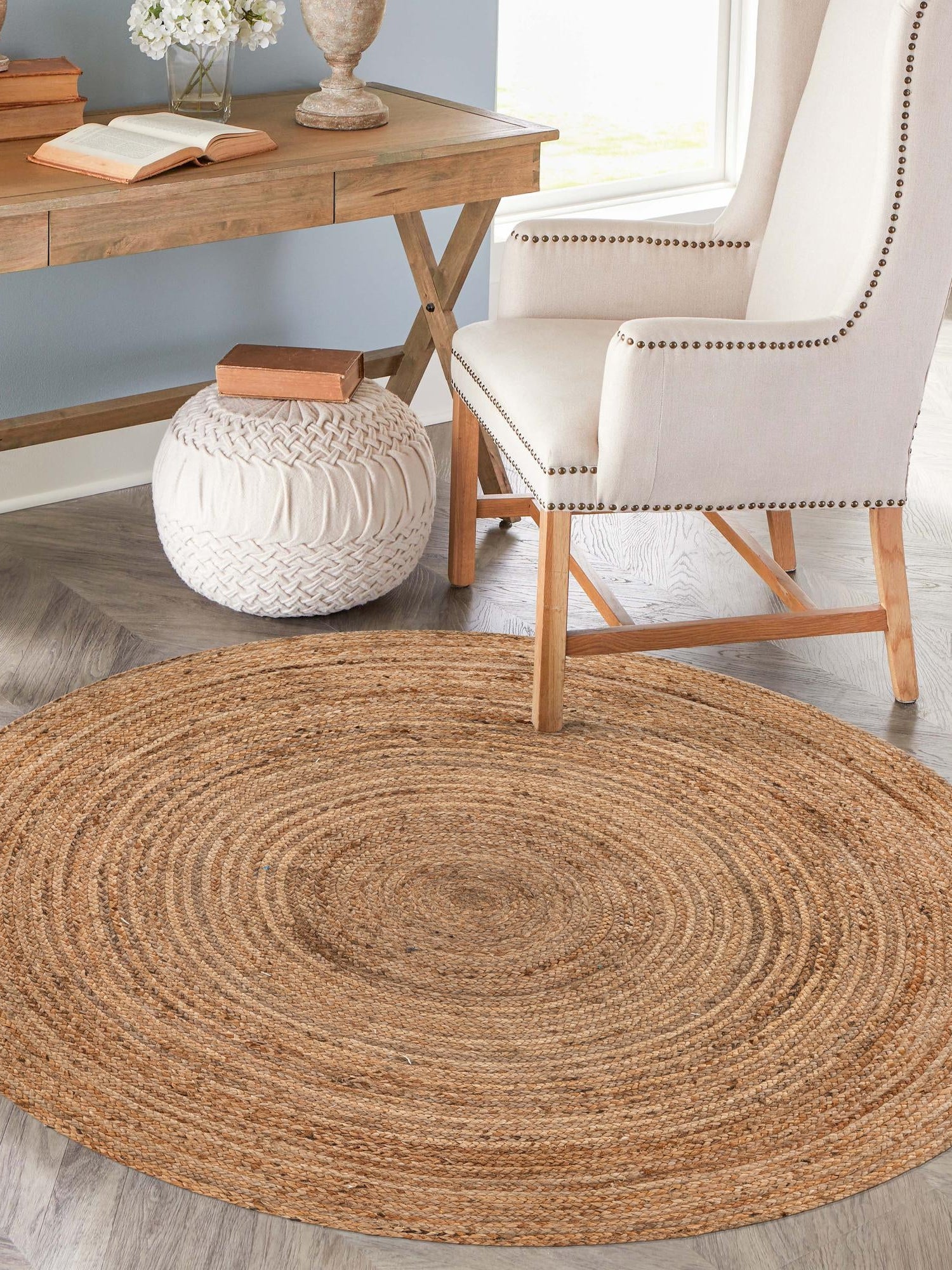 Natural 3' x 3' Braided Jute Round Area Rug 100% Jute Hand Braided Natural Eco-Friendly Boho Style Carpet for Living Rooms Dining Office Space Dorms for Sale at Rug Engine