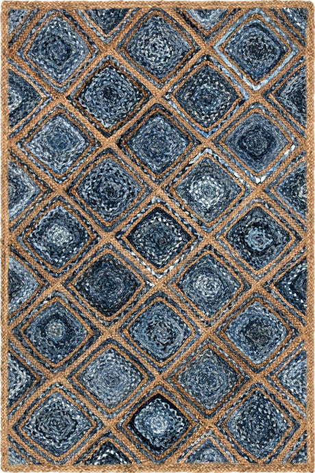 Blue 4' 1 x 6' 1 Braided Jute Rectangle Rug