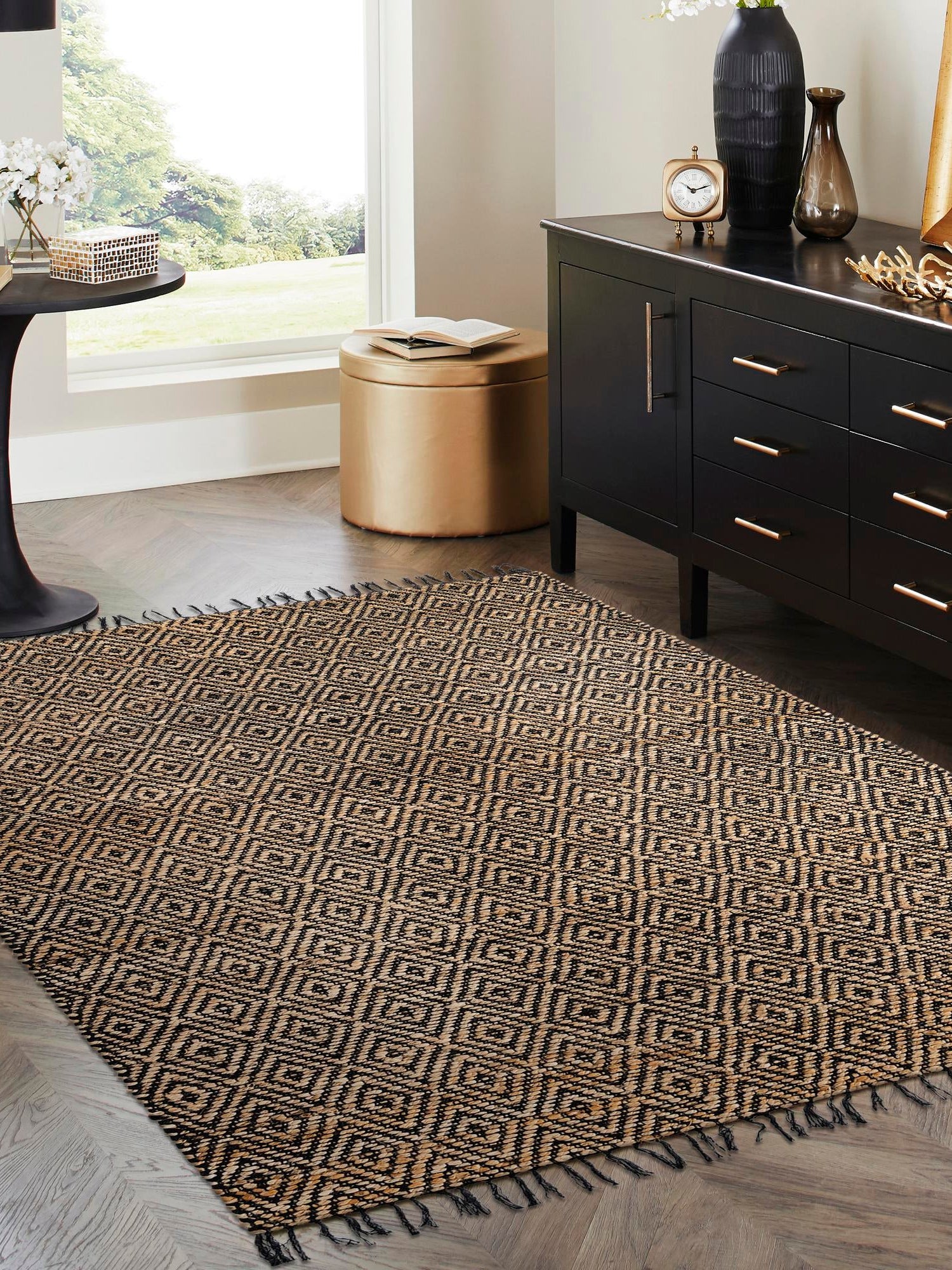 Black 8' x 10' Braided Jute Rectangle Area Rug 100% Jute Hand Braided Natural Eco-Friendly Boho Style Carpet for Living Rooms Dining Office Space Dorms for Sale at Rug Engine