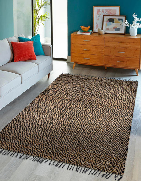 Black 3' 3 x 5' 1 Braided Jute Rectangle Area Rug 100% Jute Hand Braided Natural Eco-Friendly Boho Style Carpet for Living Rooms Dining Office Space Dorms for Sale at Rug Engine