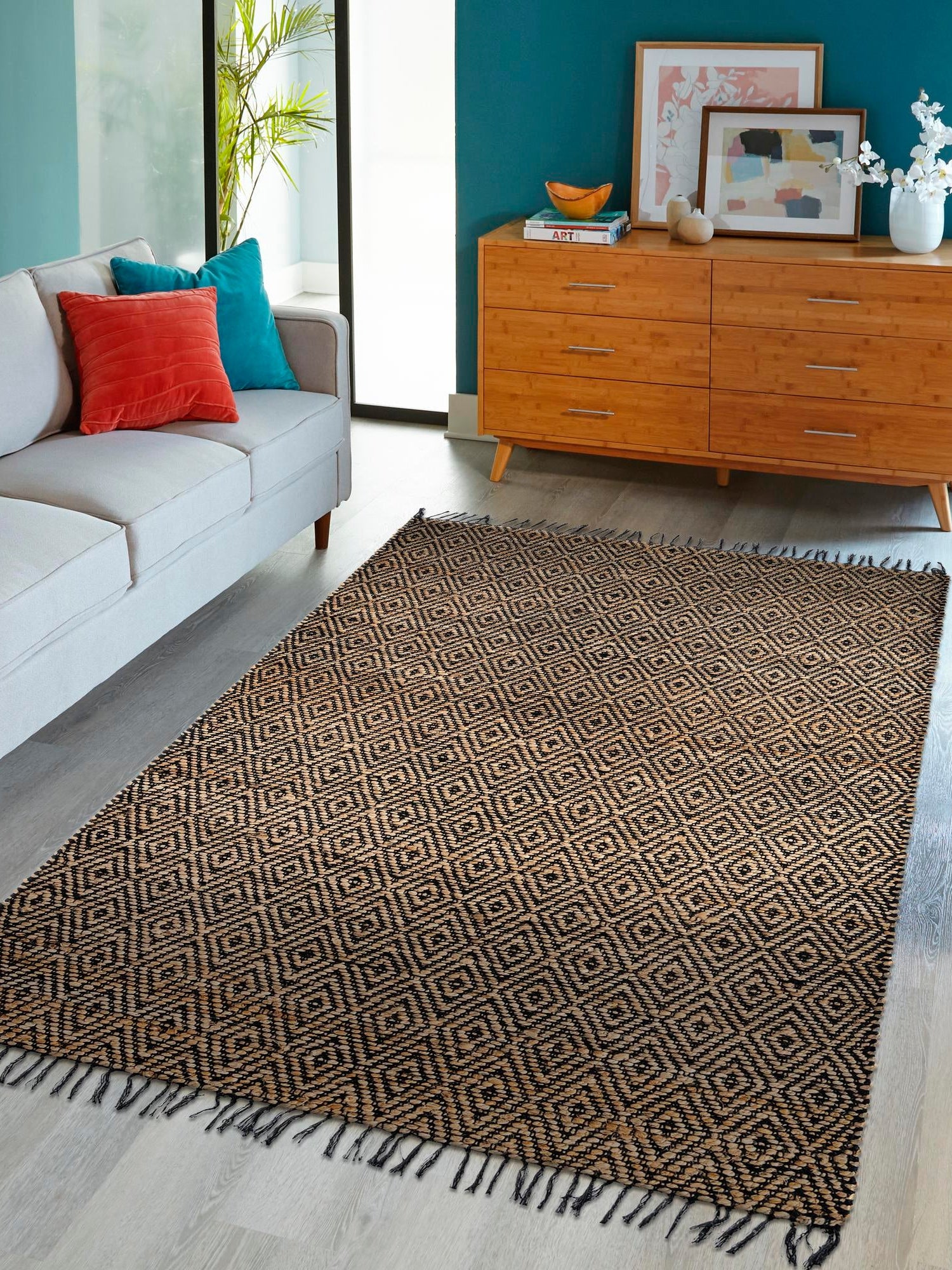 Black 9' x 12' 2 Braided Jute Rectangle Area Rug 100% Jute Hand Braided Natural Eco-Friendly Boho Style Carpet for Living Rooms Dining Office Space Dorms for Sale at Rug Engine