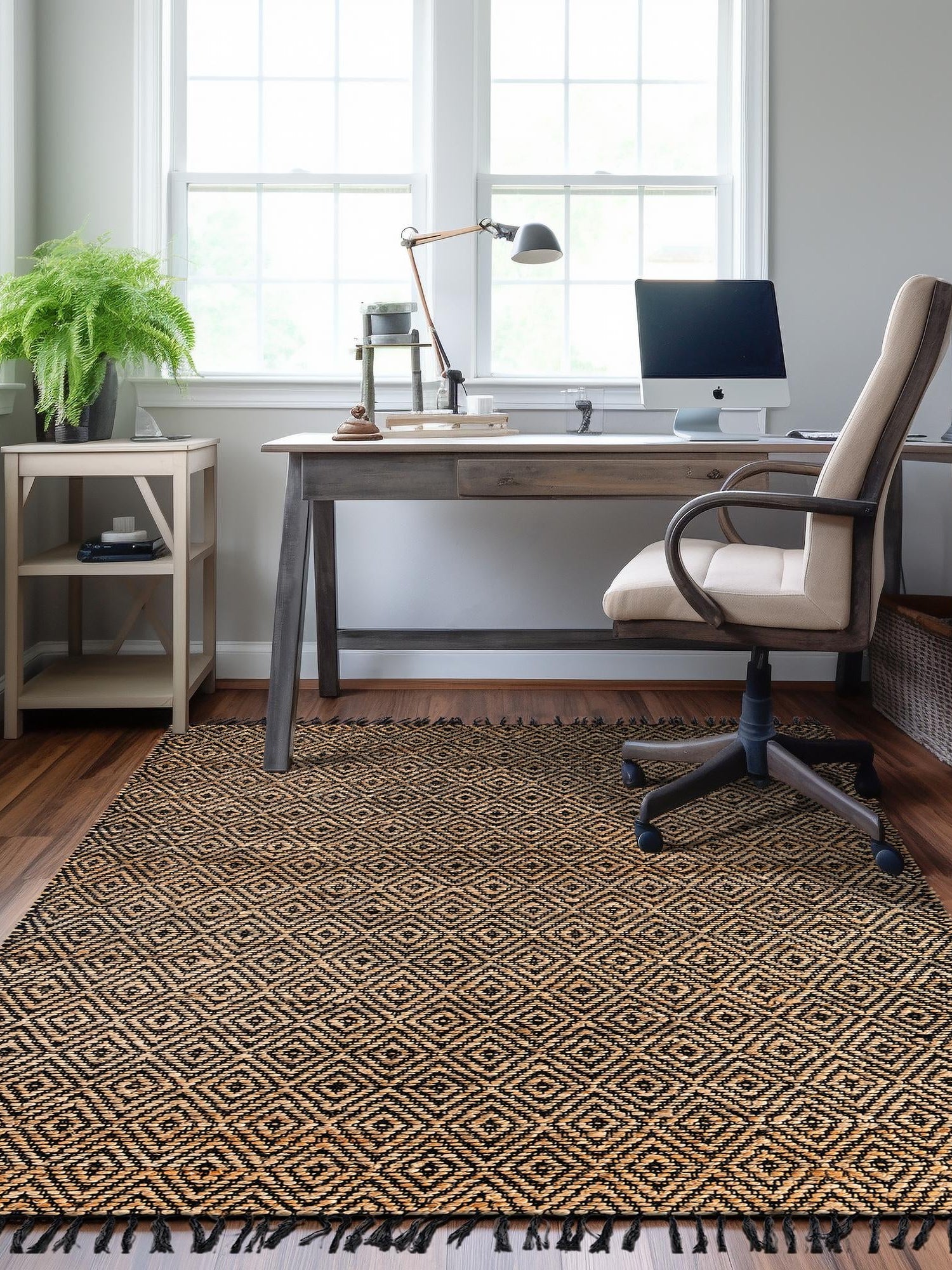 Black 6' 1 x 9' Braided Jute Rectangle Area Rug 100% Jute Hand Braided Natural Eco-Friendly Boho Style Carpet for Living Rooms Dining Office Space Dorms for Sale at Rug Engine
