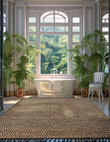 Black 5' 1 x 8' Braided Jute Rectangle Area Rug 100% Jute Hand Braided Natural Eco-Friendly Boho Style Carpet for Living Rooms Dining Office Space Dorms for Sale at Rug Engine