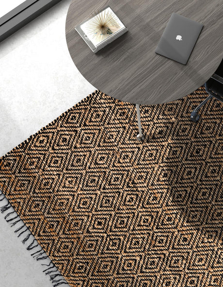 Black 7' 1 x 10' Braided Jute Rectangle Area Rug 100% Jute Hand Braided Natural Eco-Friendly Boho Style Carpet for Living Rooms Dining Office Space Dorms for Sale at Rug Engine