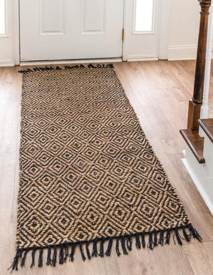 Black 2' 7 x 6' 1 Braided Jute Runner Area Rug 100% Jute Hand Braided Natural Eco-Friendly Boho Style Carpet for Living Rooms Dining Office Space Dorms for Sale at Rug Engine